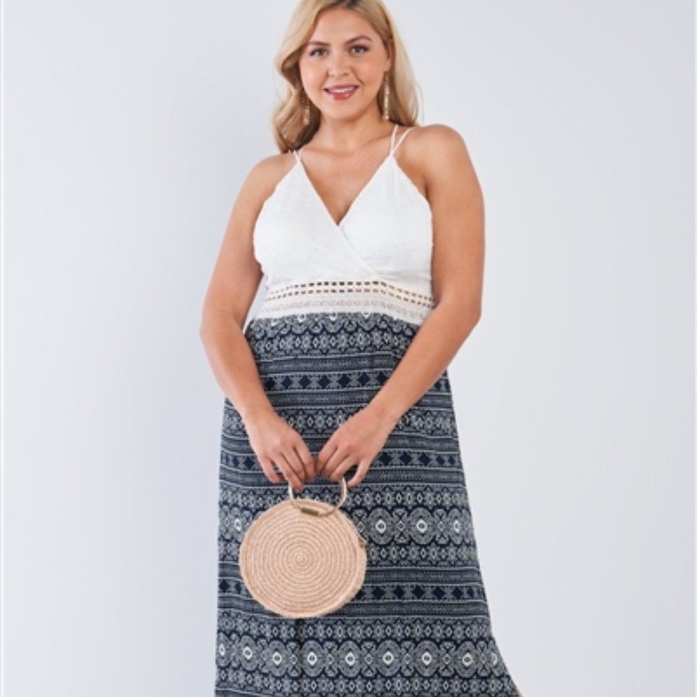 V Neck Lace Crochet Criss Cross Back Maxi Dress - Picture 2 of 6
